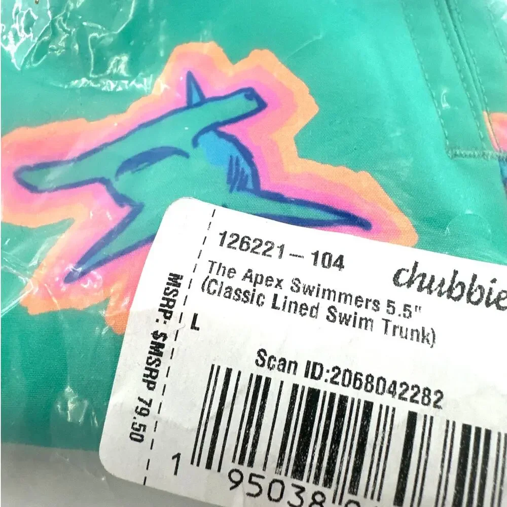 chubbies Teal Swim Trunks with Blue and Pink Starfish Print